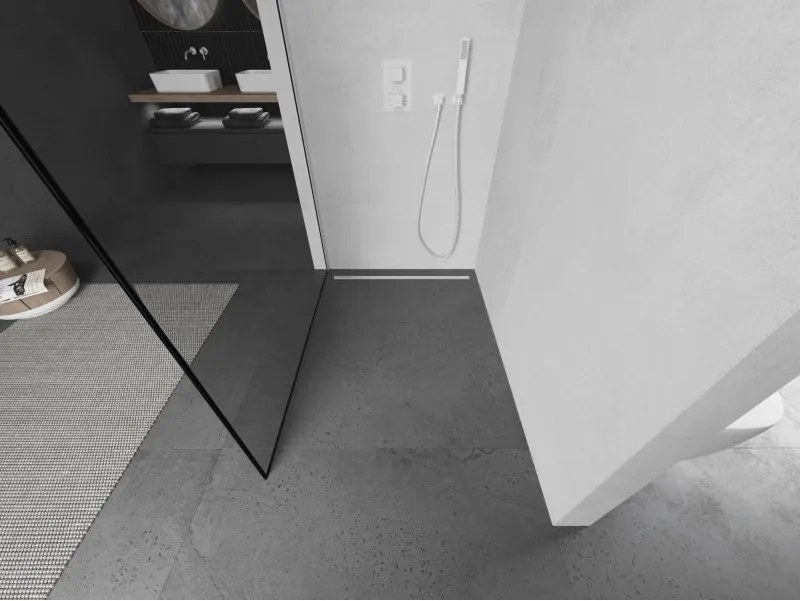 Mexen Kioto L, sprchová zástena Walk-In 70 x 200 cm, 8mm číre sklo čierny vzor, biely profil, 800-070-103-20-70