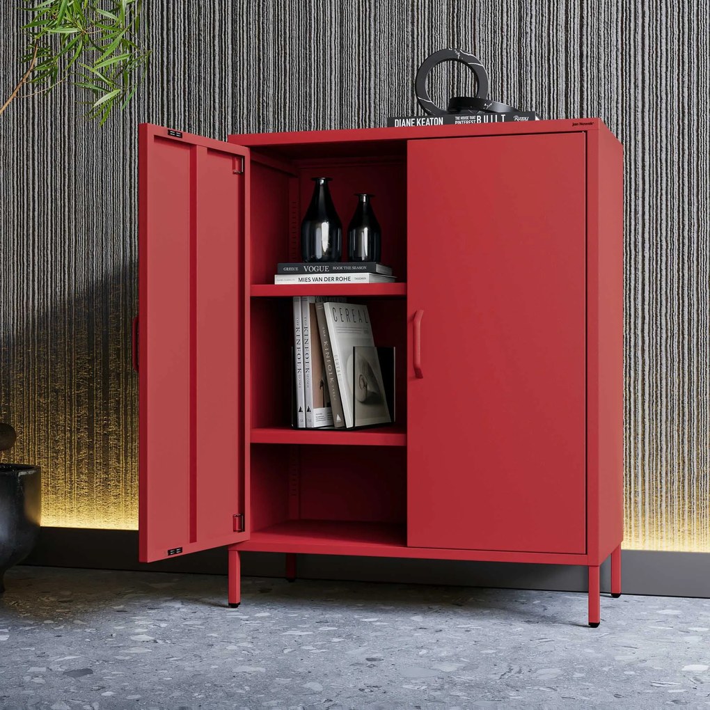 Skrinka do obývačky s policami VITO, 800 x 1015 x 400 mm, Modern: červená farba