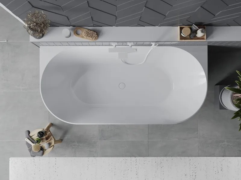 Mexen Oval Slim voľne stojaca vaňa pri stene 170 x 80 cm, biela, biely prepad - 52661708000-20