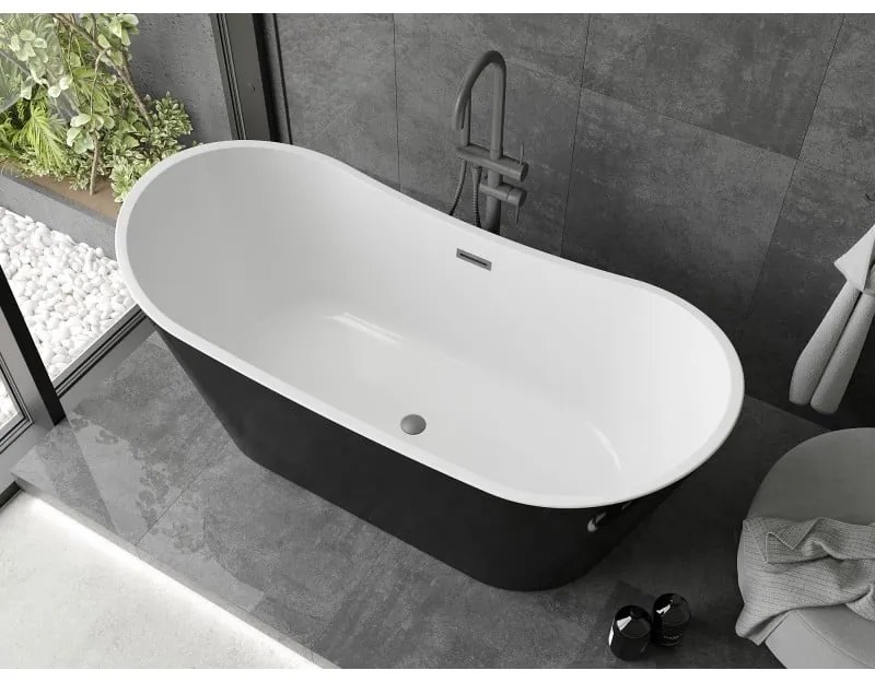 Mexen Montana, voľne stojaca vaňa 170 x 80 cm, biela-čierna, brúsený grafit prepad, 52011708075-95