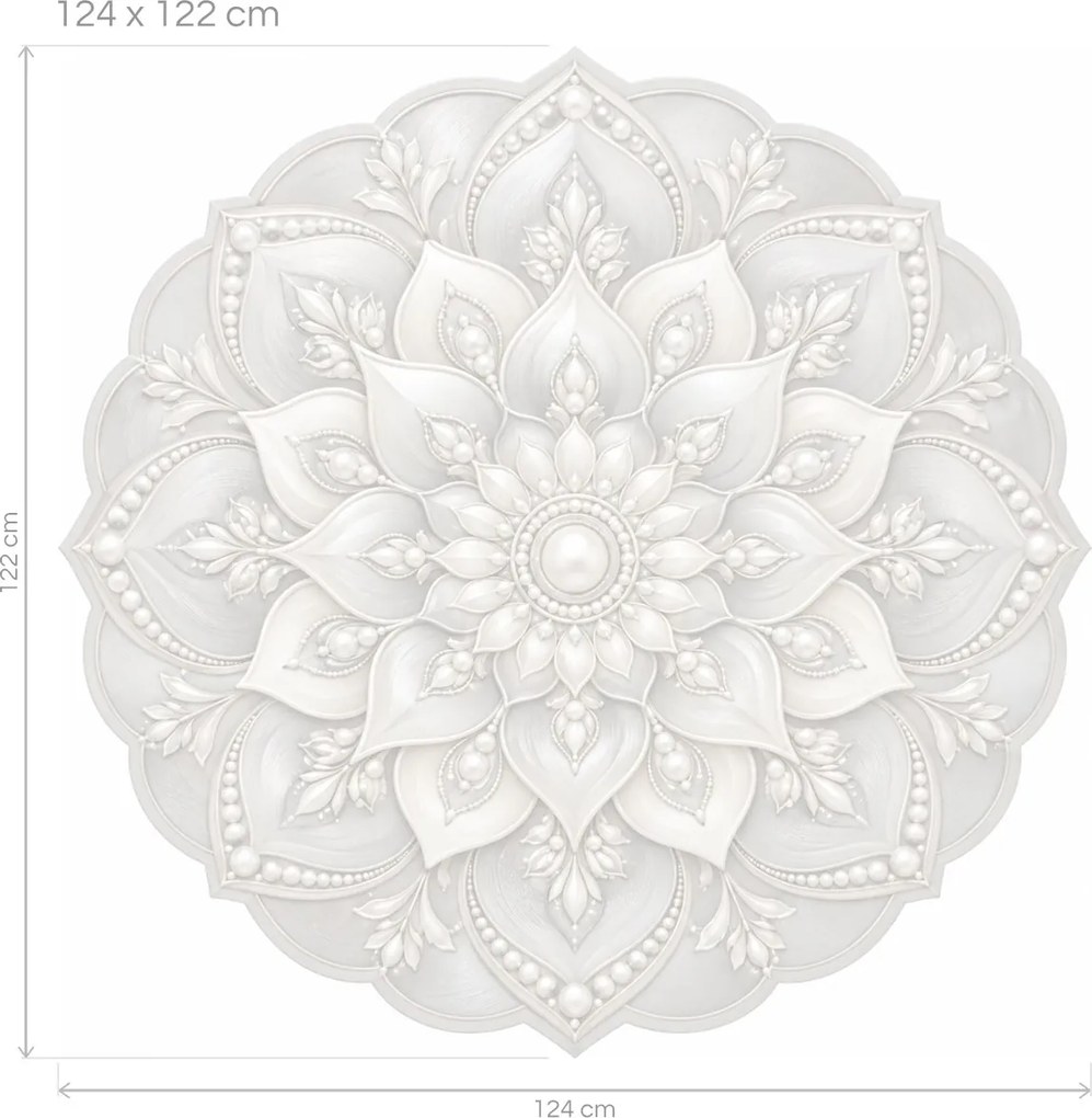 Strieborná perleťová mandala perleťová textilná prelepiteľná dekorácia na stenu arch 46 x 45 cm