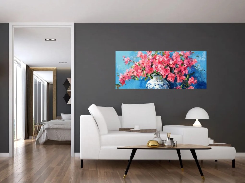 Obraz - Váza ružových kvetov (120x50 cm)