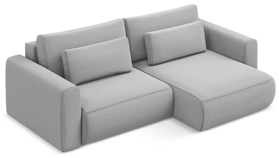 Svetlosivá zamatová rozkladacia/s úložným priestorom rohová pohovka (pravý roh/s leňoškou) Kapua – Makamii