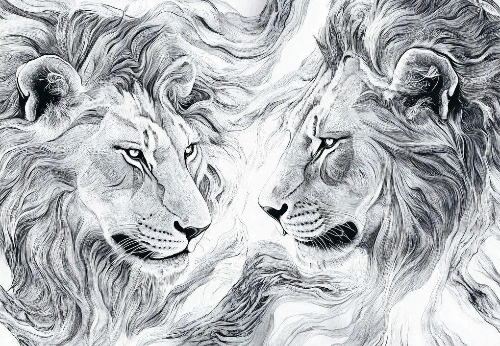 Fototapeta - Kreslené levie hlavy (147x102 cm)