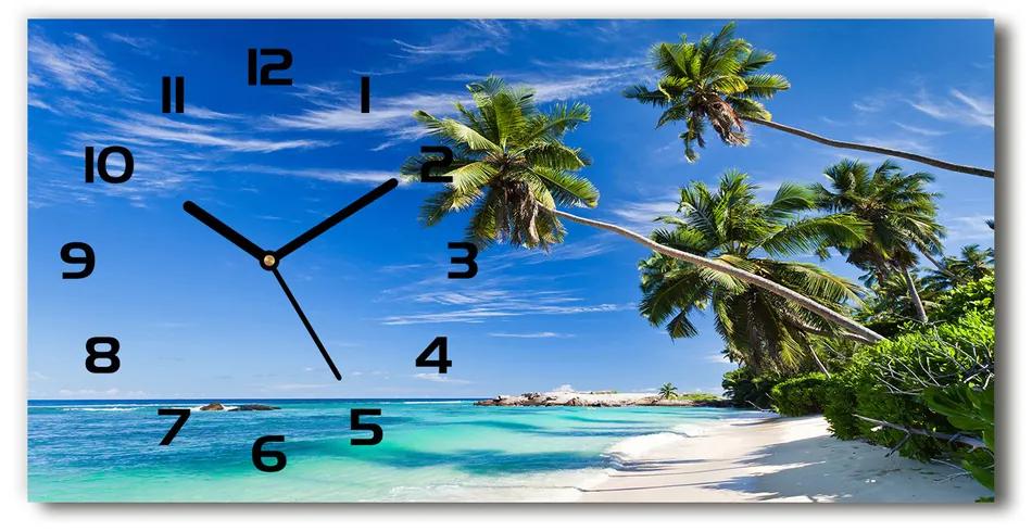 Vodorovné Sklenené hodiny na stenu Tropická pláž pl_zsp_60x30_f_32258072