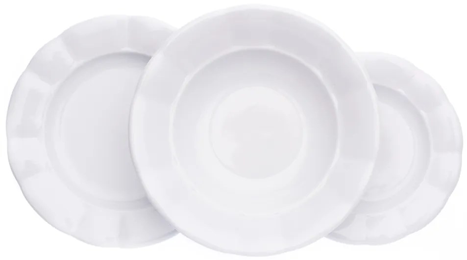 Bílé porcelánové talíře, český porcelán, G. Benedikt, 18 dílná