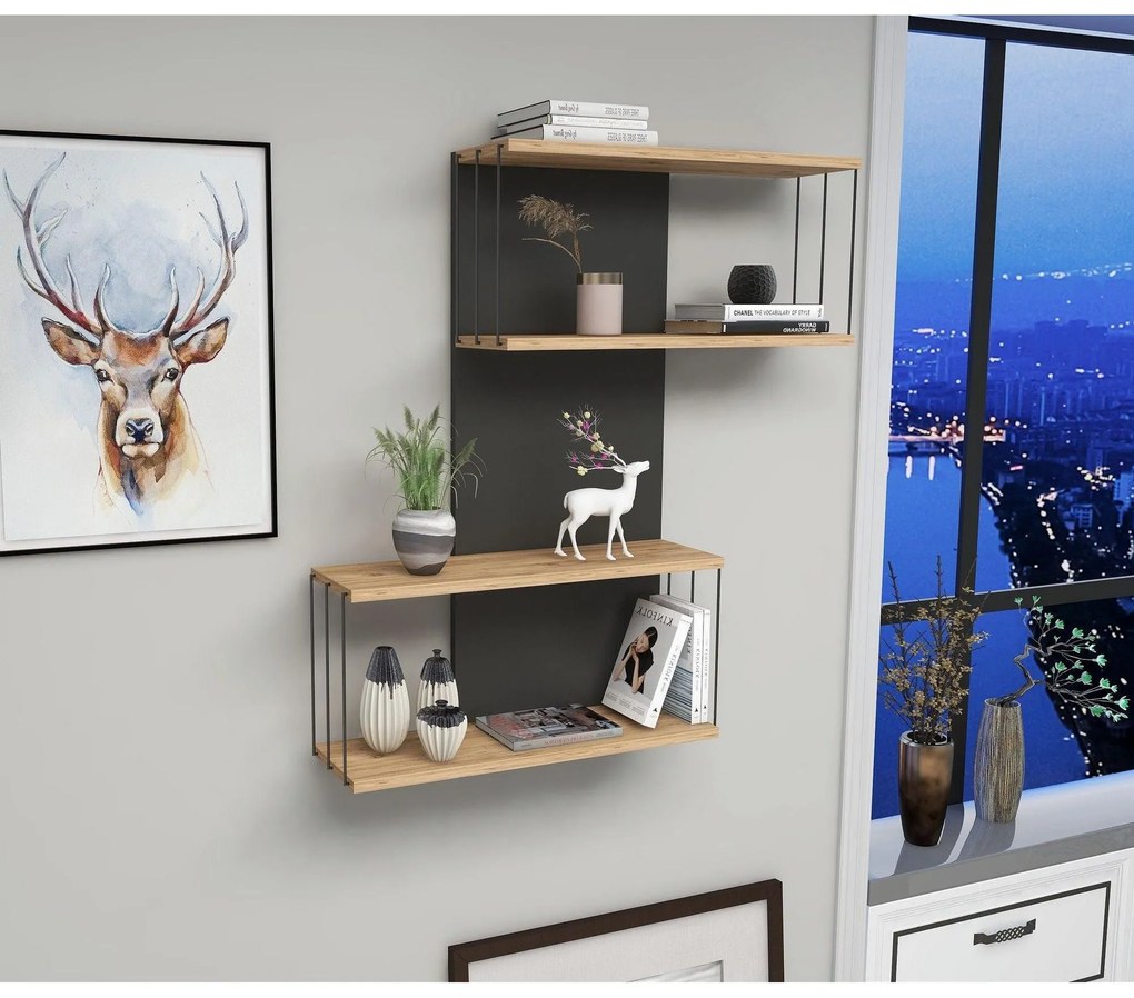 Nástenná polica Destan - Anthracite, Pine