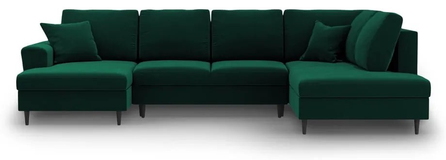 Zelená zamatová rozkladacia/s úložným priestorom rohová pohovka (pravý roh/do "U") Kyoto – Cosmopolitan Design