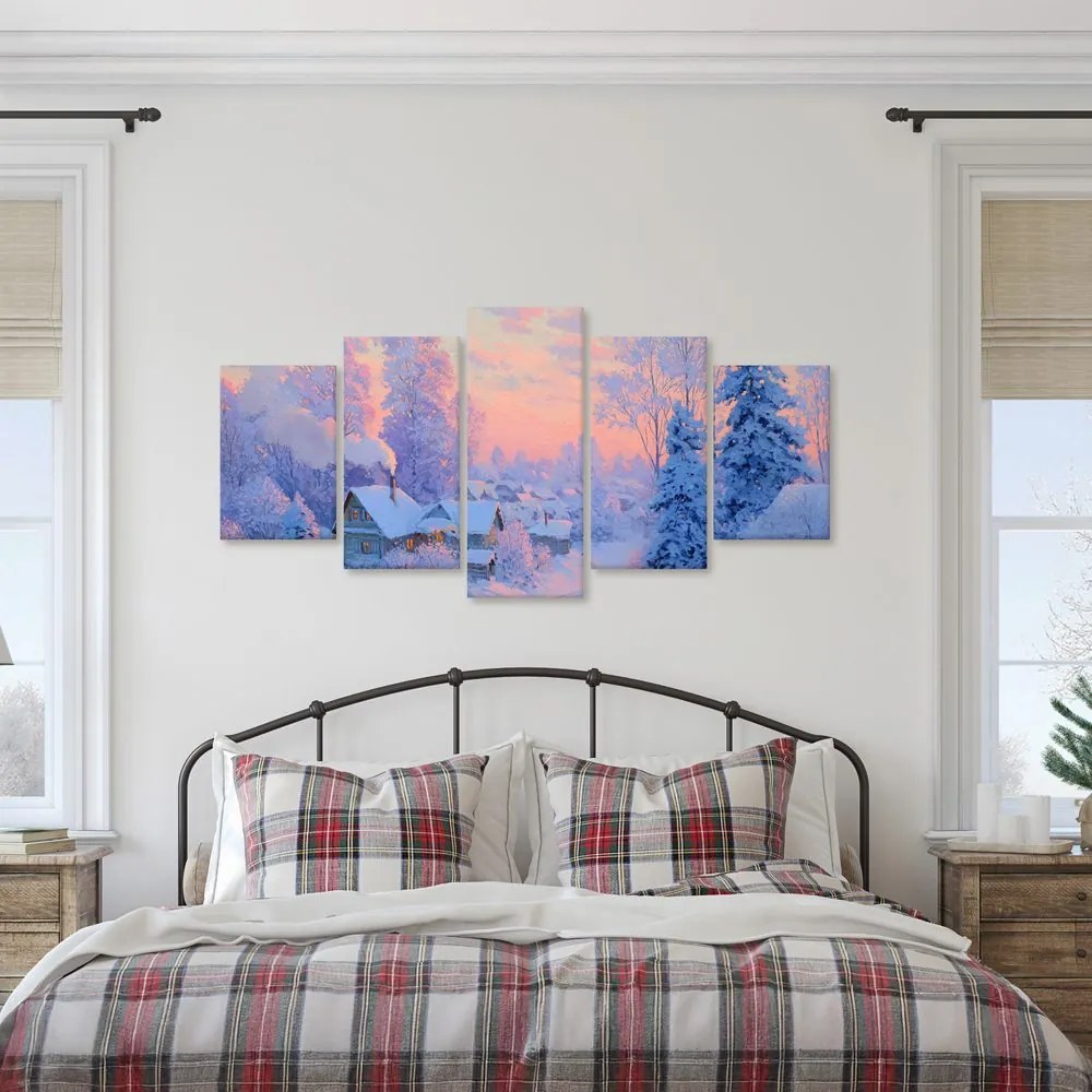 5-dielny obraz zimná rozprávka v horskej dedine