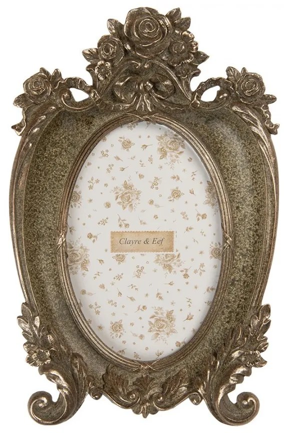 Zelený antik fotorámik zdobený ružami - 16*3*24 cm / 10*15 cm