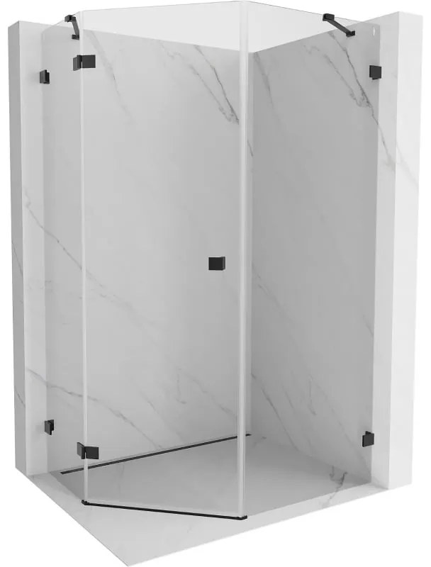 Mexen Lunar, päťuholníkový sprchový kút s ľavým sklonom 80 x 90 cm, 8mm číre sklo, čierny profil, 831-080L-090P-70-00-L