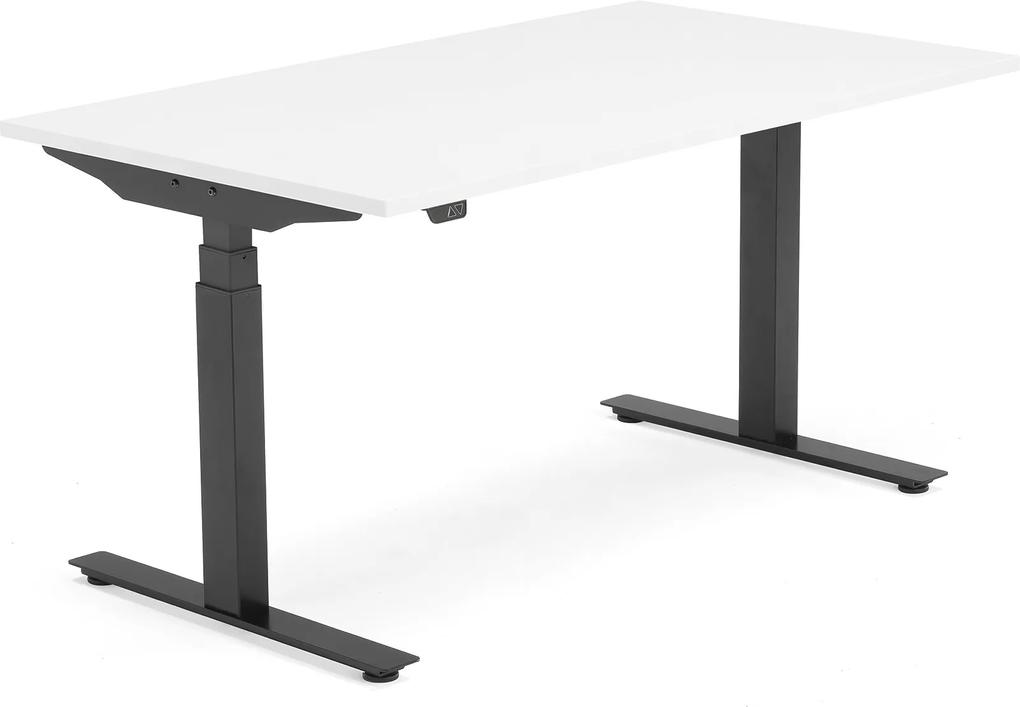 Výškovo nastaviteľný stôl Modulus, T-rám, 1400x800 mm, biela/čierna