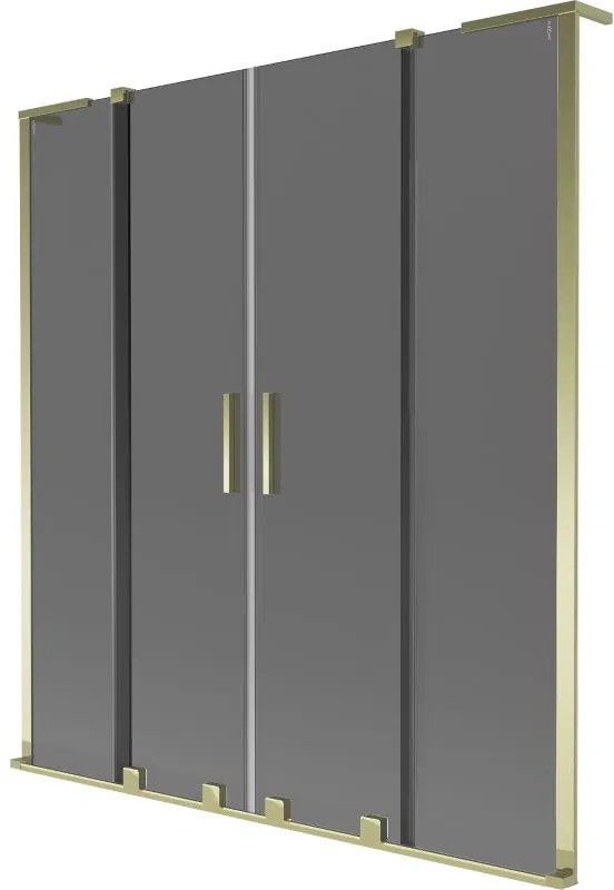 Mexen Velar L Duo, 2-krídlová posuvná vaňová zástena 150 x 150 cm, 8mm šedé sklo, zlatá lesklá, 896-150-003-42-50
