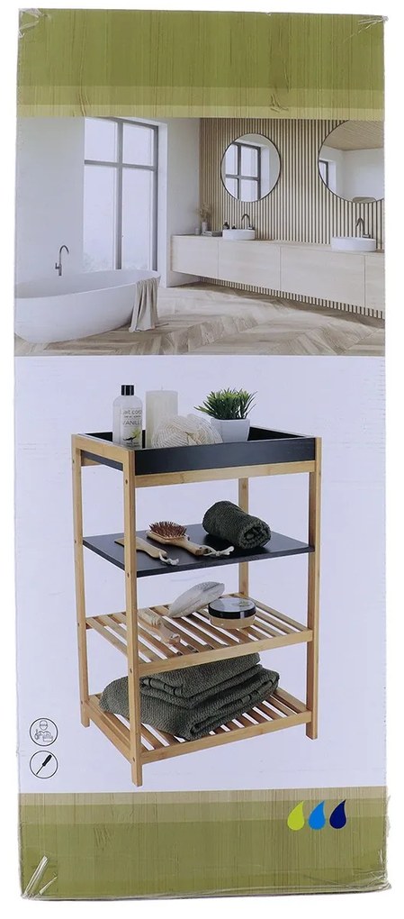 Polička do kúpeľne Black Bamboo 4, čierna/s drevenými prvkami