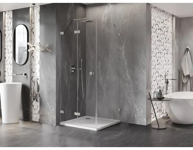Mexen Lunar-F, skladací sprchový kút ľavý 90 x 90 cm, 8mm číre sklo, oceľový profil, 836-090-090-97-00-L