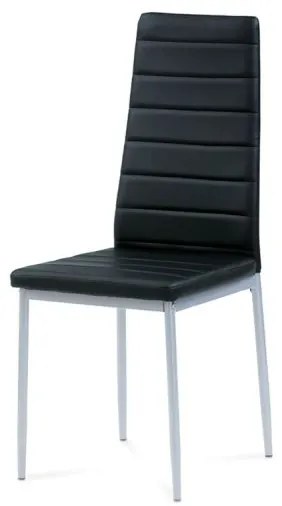 Jedálenská stolička čierna postavená na kovovej konštrukcii