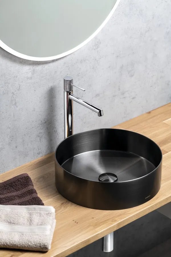 Sapho Sapho, AURUM nerezové umývadlo, priemer 38cm, vrátane výpuste, gun metal, AU101