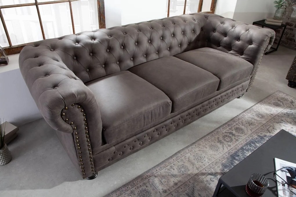 Dizajnová trojsedačka Chesterfield II 200 cm antik sivá