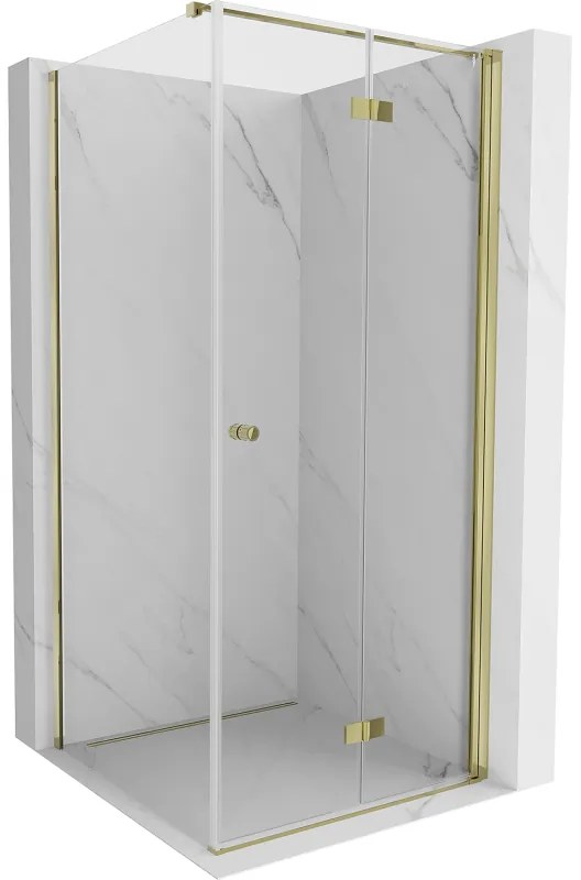 Mexen Mist-F T, 1-krídlový skladací sprchový kút pravý 110 x 110 cm, číre sklo, zlatý lesklý profil, 8A6T-110-110-50-00-P