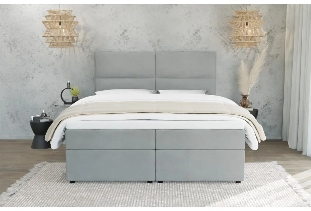 Svetlosivá boxspring posteľ s úložným priestorom 180x200 cm Rico – Ropez