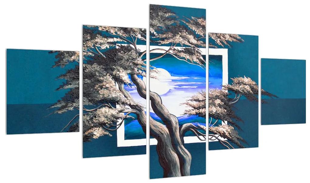Modrý obraz stromu a východu slnka (K014023K12570)