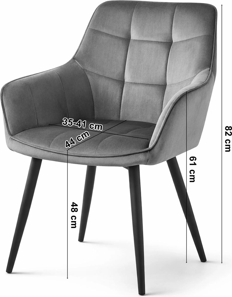 Jedálenské kreslo VARSI VELVET s čiernymi nohami, sivé