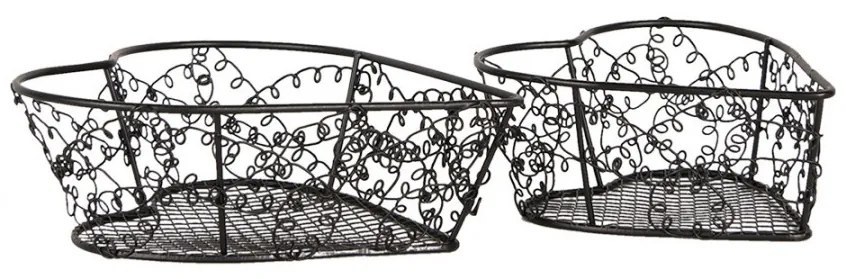 2ks hnedý drôtený dekoračný košík Romance Heart - 16*16*5 / 12*12*5 cm