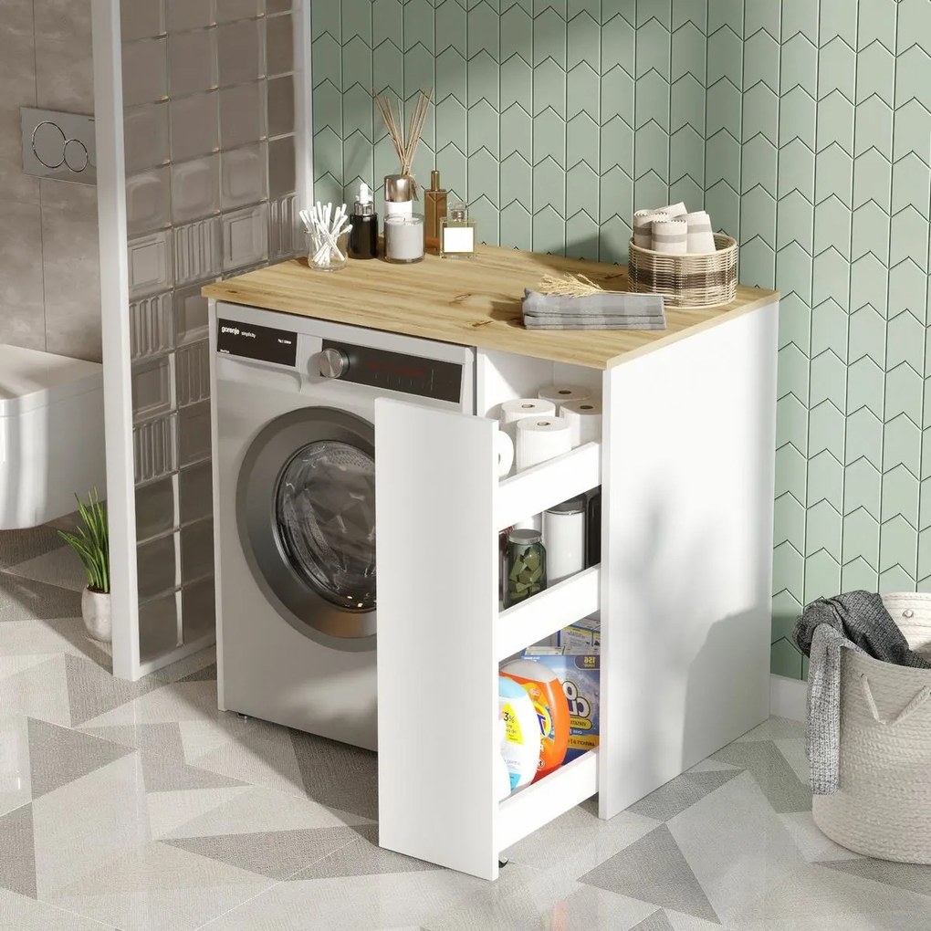 Skrinka na práčku Saly White and Walnut