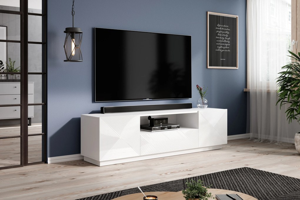 TV stolík Asha 167 cm s otvorenou policou - biely lesk