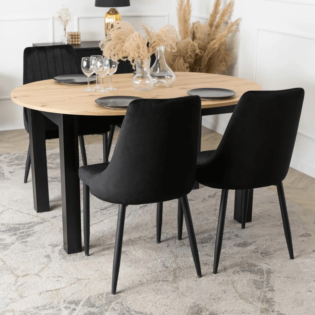 Vintino Jedálenská zostava stôl AMFORA 102-142cm dub artisan čierny + 4 stoličky RODIGO čierne
