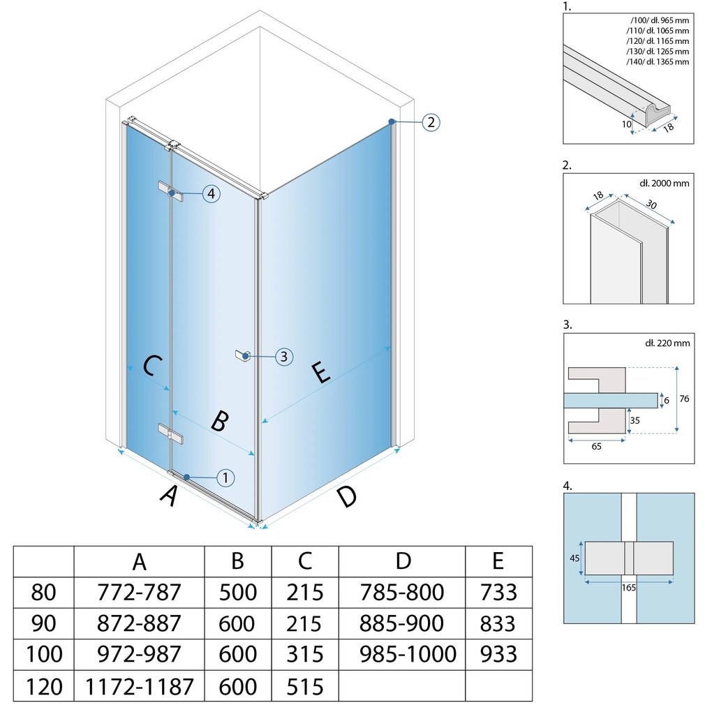 Rea Atlas, sprchovací kút 120 (dvere) x 100 (stena), pravá strana, 6mm číre sklo, chrómový profil, KPL-K4568