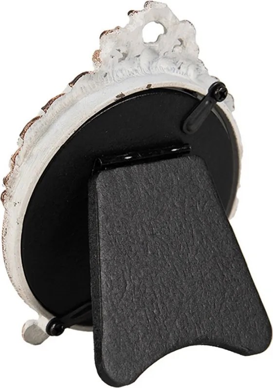 Biely antik kovový okrúhly fotorámik so zdobením - 7*2*9 cm / Ø 6 cm