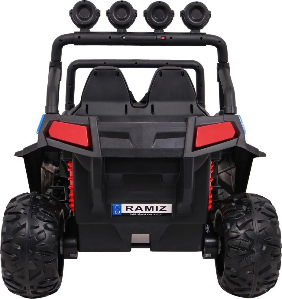 Ramiz Terénna bugina Strong pre deti modrá + pohon 4x4 + diaľkové ovládanie + nosič batožiny + rádio MP3 + LED