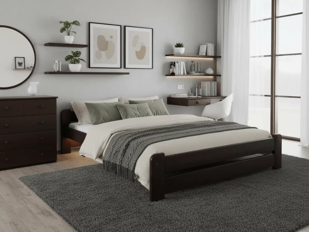 Posteľ Emily 140 x 200 cm, orech Rošt: S latkovým roštom, Matrac: Matrac DELUXE 10 cm