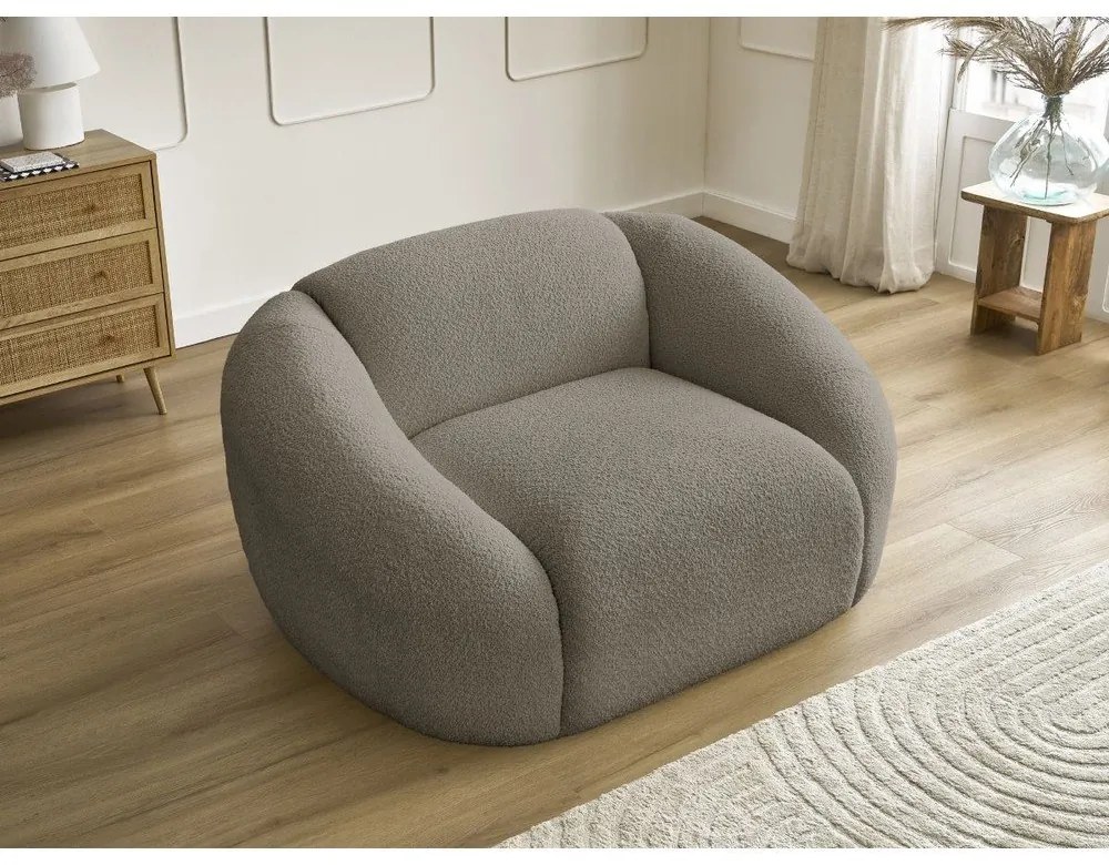 Sivohnedé kreslo z textílie bouclé Tina – Bobochic Paris