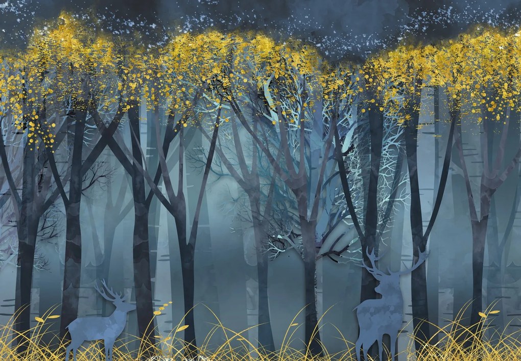 Fototapeta - Modrá krajina s jeleňami (147x102 cm)