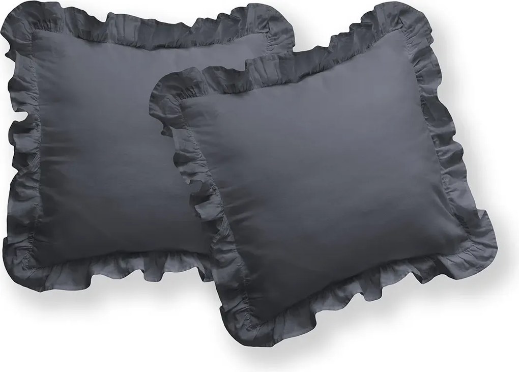 Detexpol Bavlnené obliečky na vankúš s volánom 40x40 cm - Tmavosivé – sada 2 ks