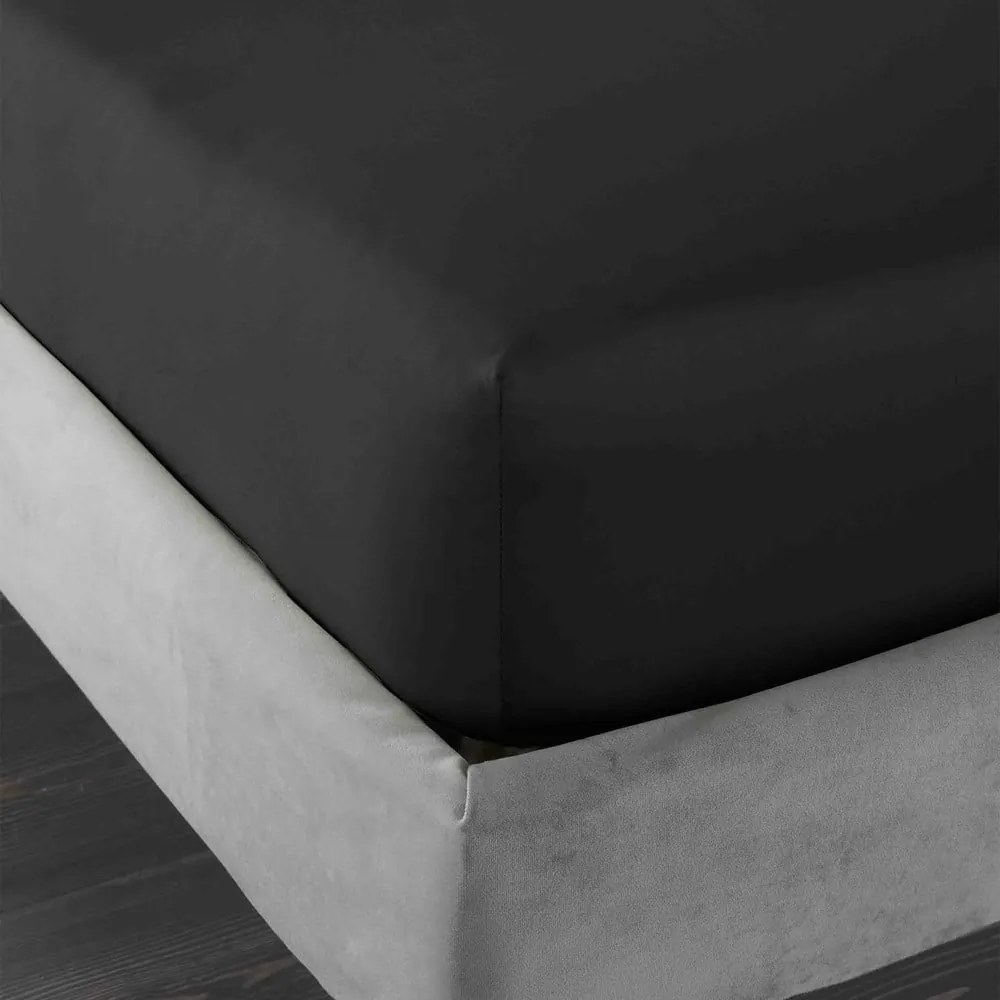 Čierna napínacia plachta z bavlneného saténu 90x190 cm Cotton Sateen – Bianca