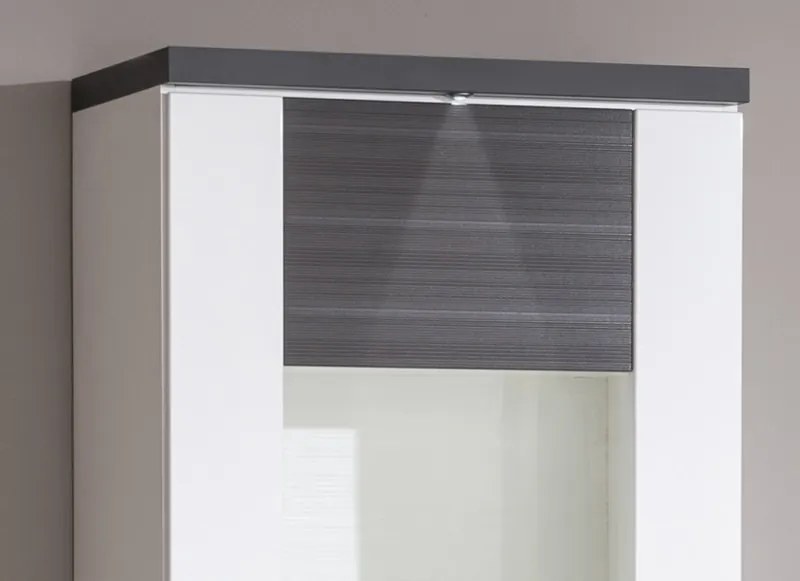 Vysoká vitrína Caracas typ 02, grafit / biely lesk, s osvetlením