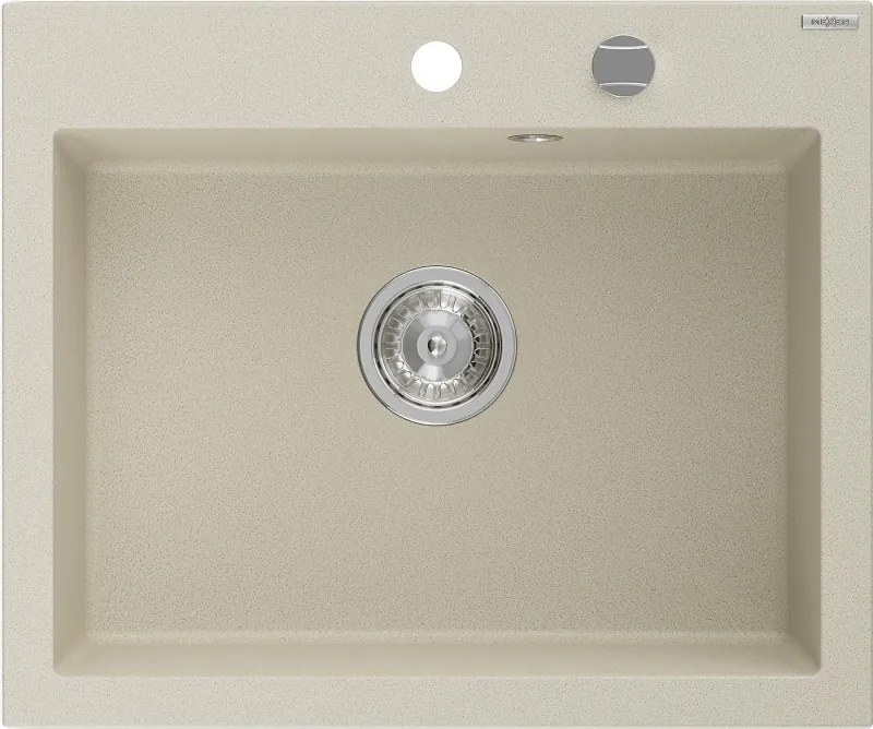 Mexen Elix kuchynský drezu z granitu 1-komorový 600 x 500 mm, béžový, sifón chróm - 6525601005-69