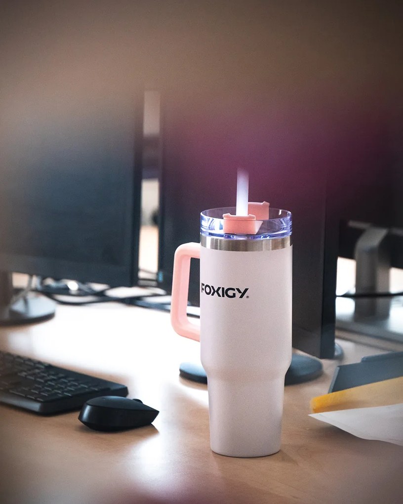 Foxigy Termohrnček do auta so slamkou 1200 ml Azure Blue