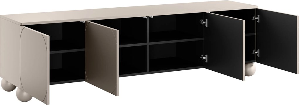 RTV skrinka Sonatia II 200 cm štvordverová na guľatých nohách - kasmír