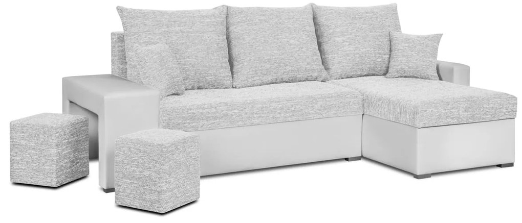 Rohová sedacia súprava s funkciou spania HUBI Strieborná/biela