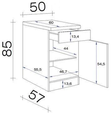 Kuchynská skrinka dolná s dvierkami Flex Well Palmaria/Wito šírka 50 cm biela