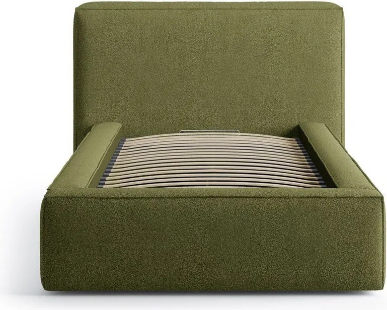 Zelená čalúnená jednolôžková posteľ s úložným priestorom s roštom 90x200 cm Jodie – Micadoni