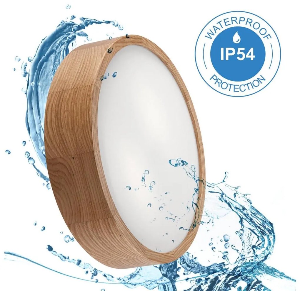 Lamkur Stropné kúpeľňové svietidlo OAK 3xE27/15W/230V dub ø 37 cm IP54 LA49441