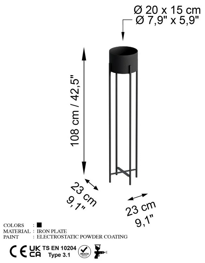 Kovový stojan na kvety GED-024 SLIM, čierna