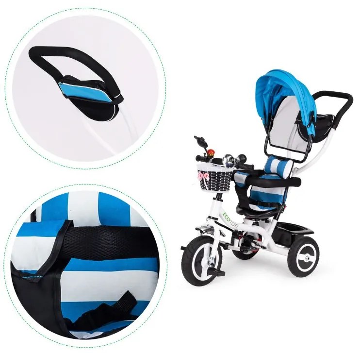 Trojkolka, kočík modrej farby Ecotoys