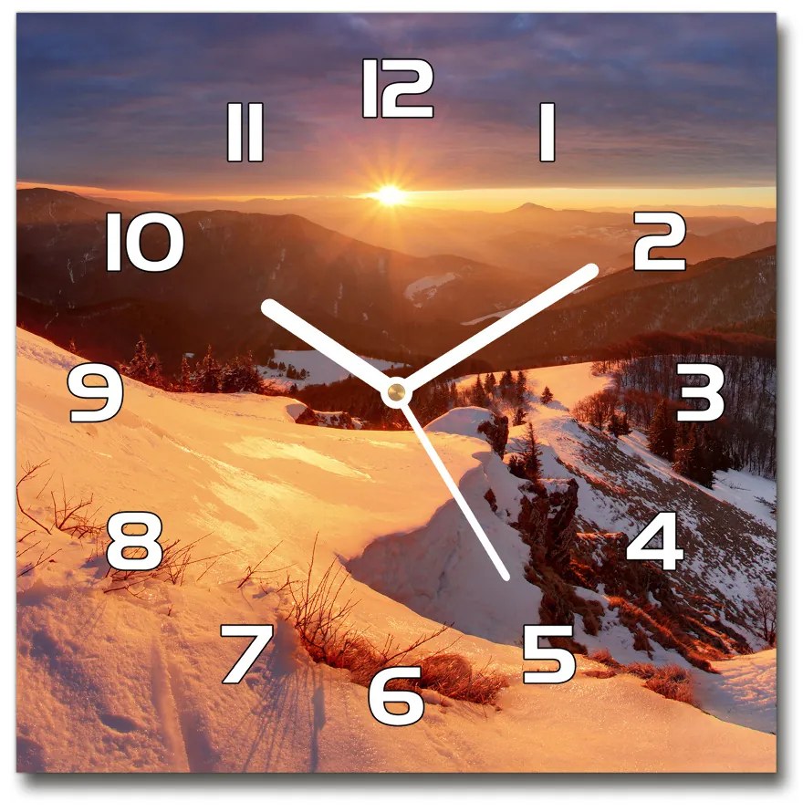 Sklenené nástenné hodiny štvorec Zima v horách pl_zsk_30x30_f_80261323