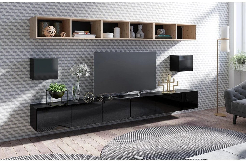 Obývacia stena Calabria C34 BLACK (čierna + dub artisan) (bez osvetlenia). Akcia -20%. Vlastná spoľahlivá doprava až k Vám domov. 1051579